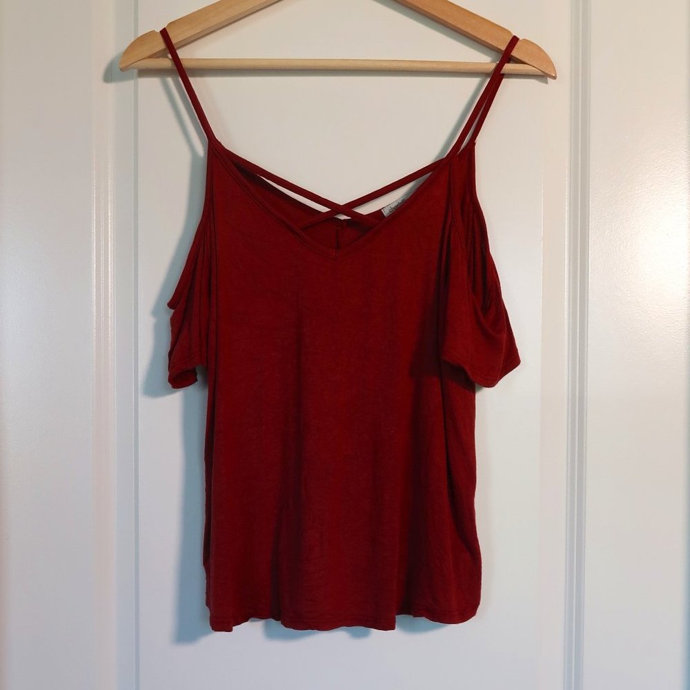 Criss Cross Open Shoulder Red Shirt